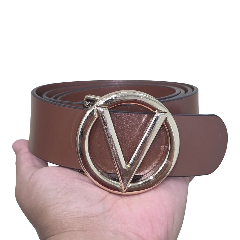 VALENTINO by MARIO VALENTINO Bessy Soave Logo Embossed Leather Belt Size XL